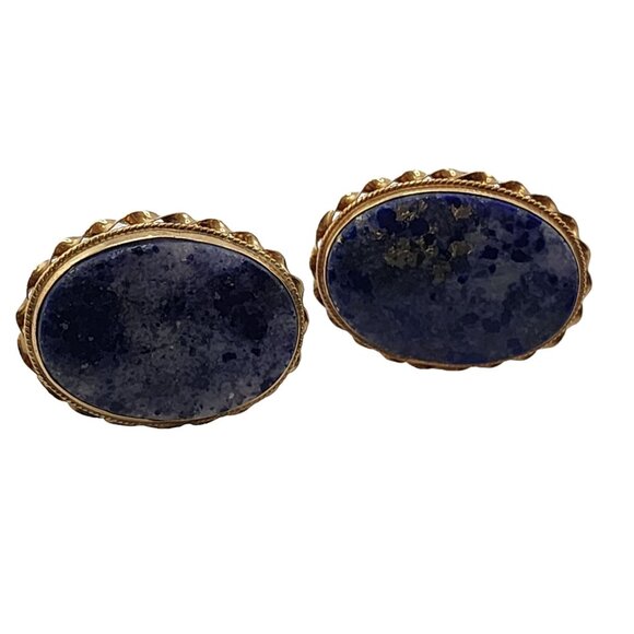 Vintage 70s 14kt Custom Made Lapis or Sodalite Cufflinks (A4415) - Picture 1 of 8